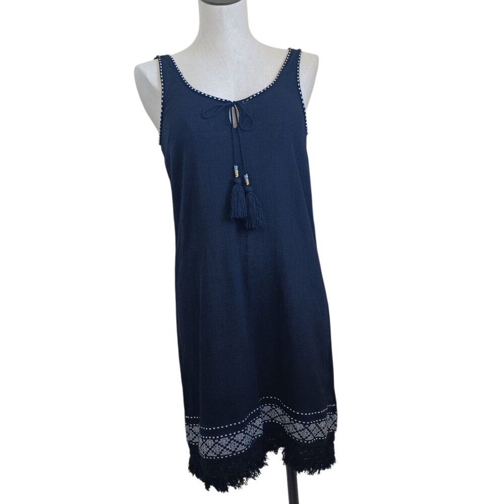 J Crew Dress Black Cotton Gauze Boho Sleeveless Tassel Tie Popover‎ Womens X Sm